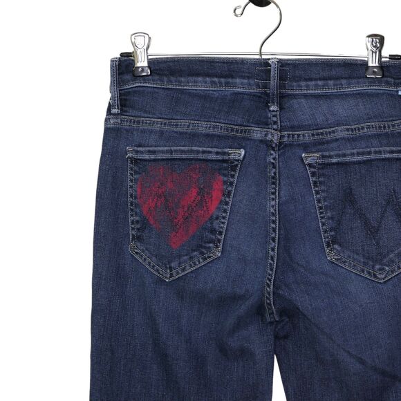Mother The Insider Crop Step Fray Jeans Size 27 Love On The Edge Denim Dark Wash - Picture 3 of 12